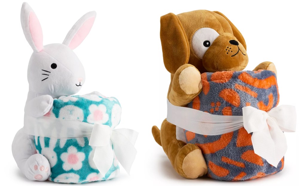 bunny & puppy throw blanket plush sets