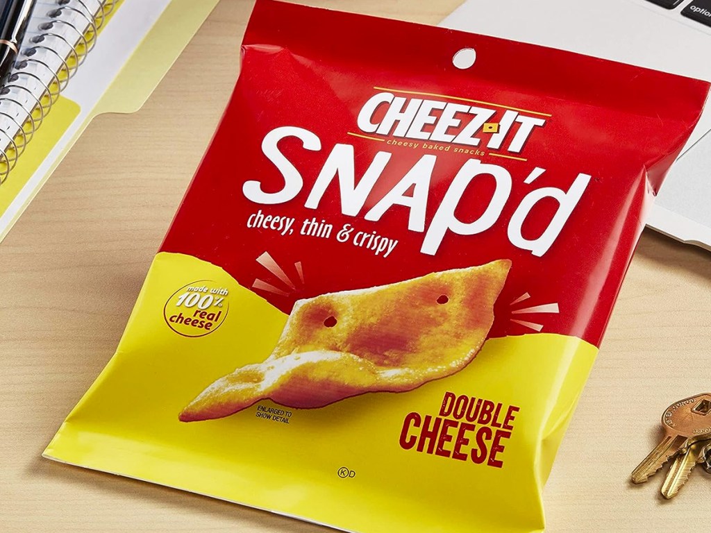 red and yellow bag of Cheez-It Snap'd Double Cheese Snack Crackers