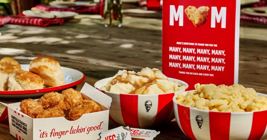 KFC chicken, sides, and a Mother's Day card