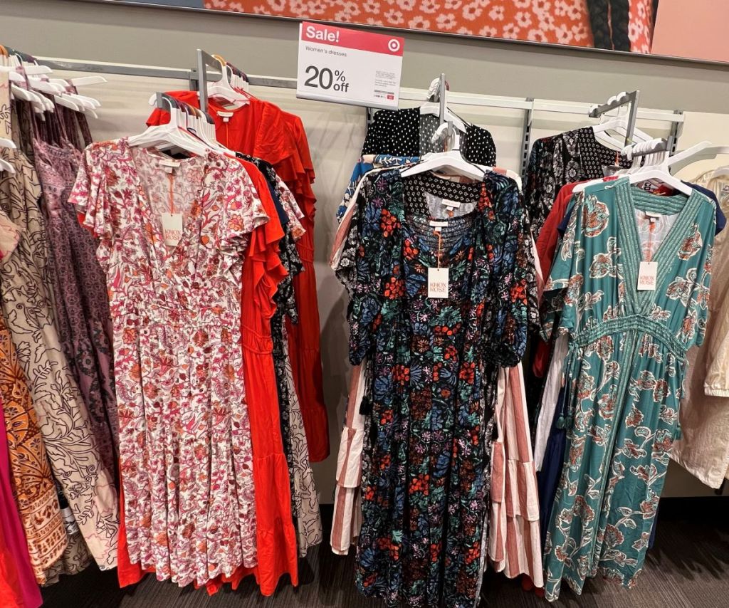 Rows of dresses on hangers at Target