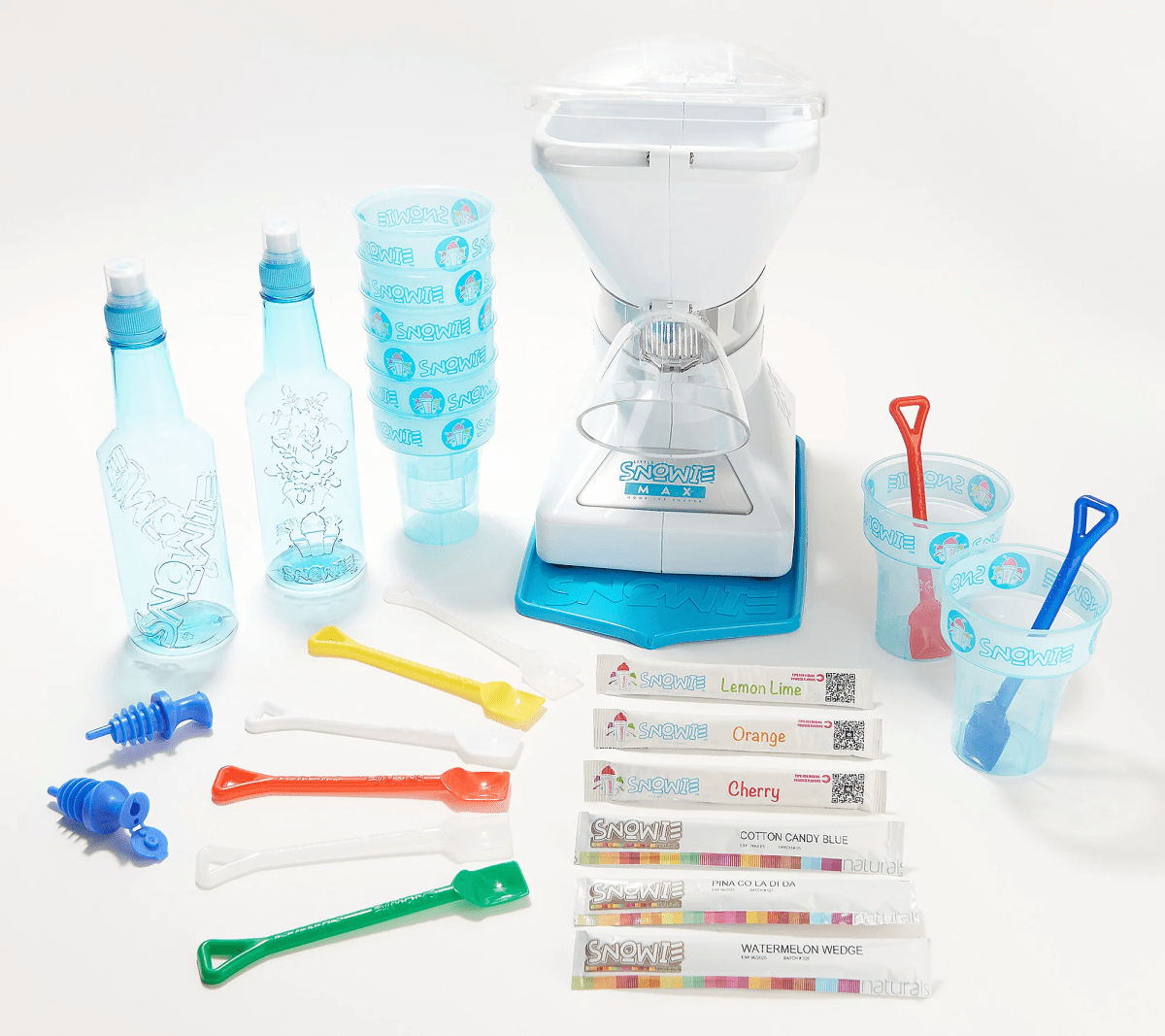 The Little Snowie Ice Machine from QVC displayed alongside its accessories