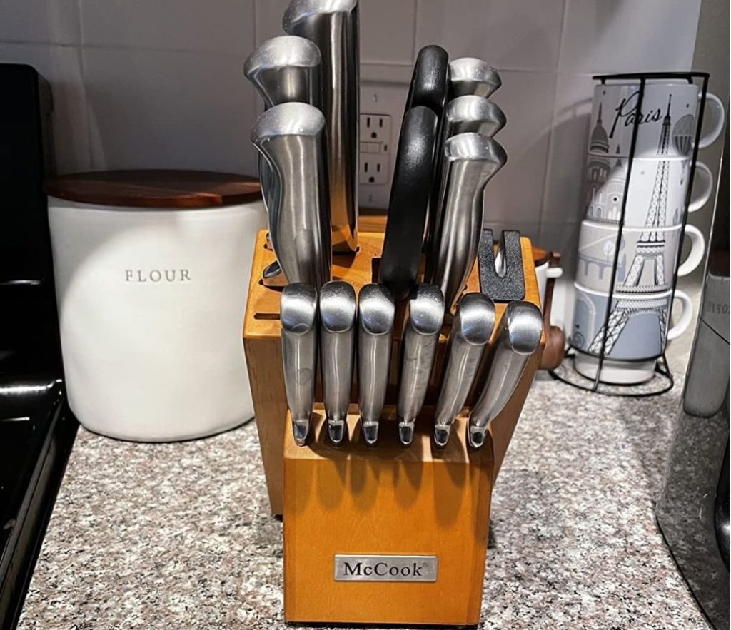 McCook KNife Block Set in Walnut on counter