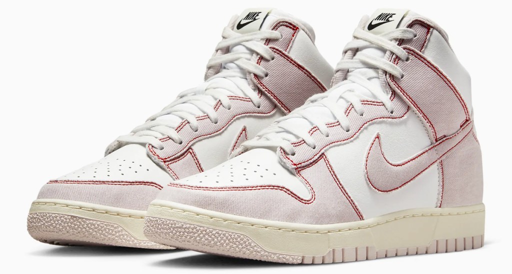 light red and white nike sneakers