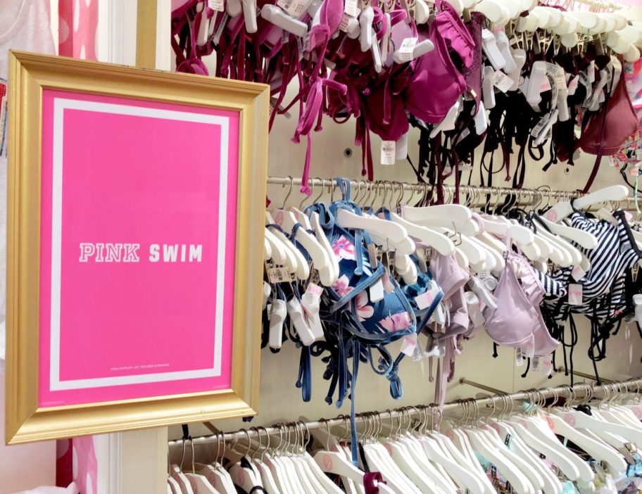 victorias secret pink swimwear display in store