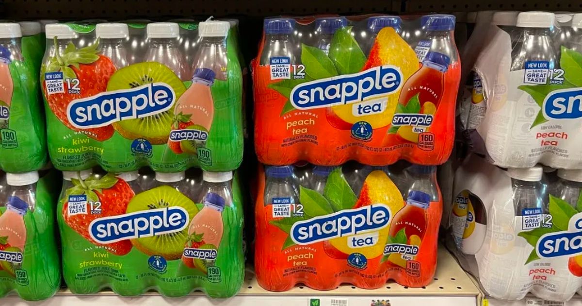 Snapple 12 packs on a store shelf