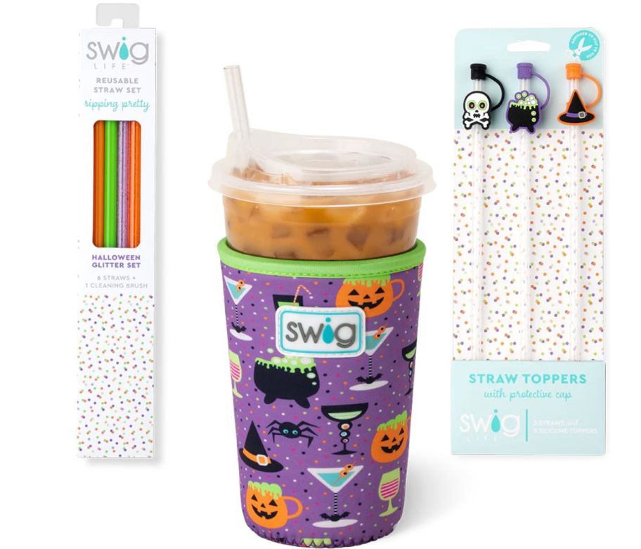 swig accessory set with straws, sleeve, and straw toppers