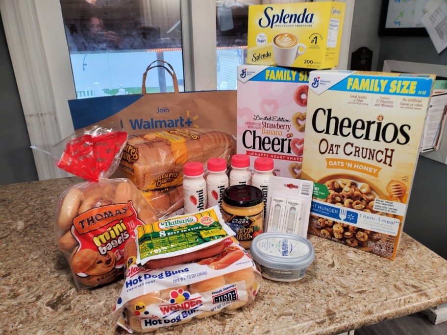 Walmart Plus Groceries sitting on a countertop