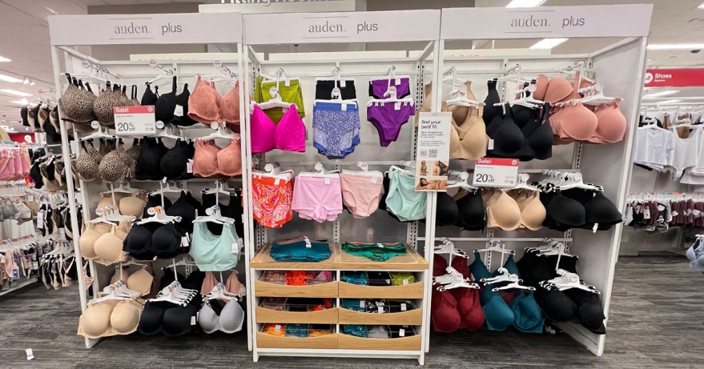 display full of bras in target store