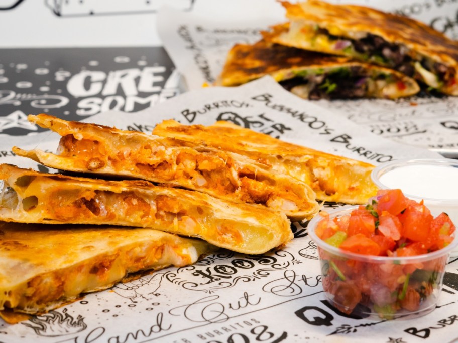 quesadilla on black and white tablecloth