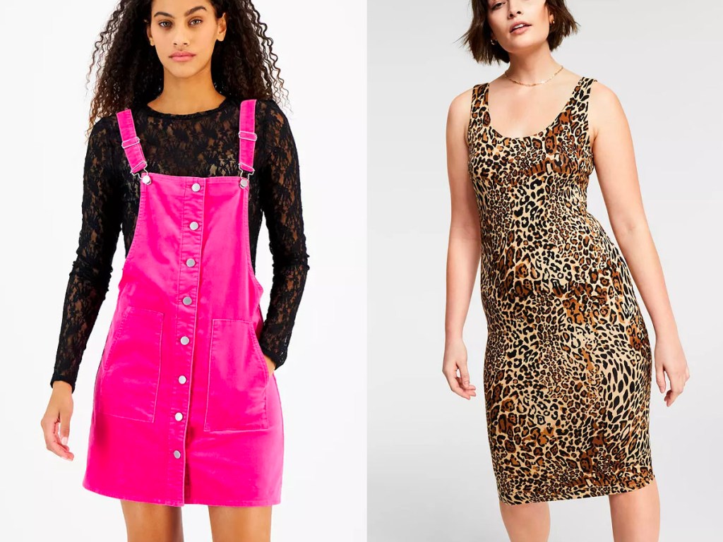 girl wearing hot pink dress and woman wearing cheetah print dress