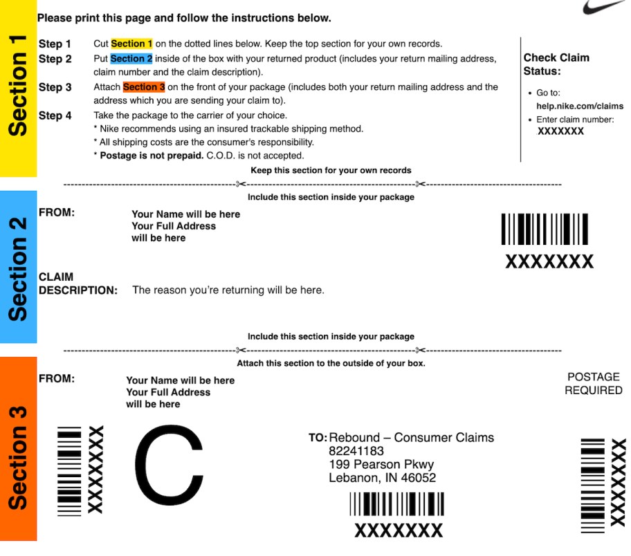 nike 2 year warranty claim paperwork