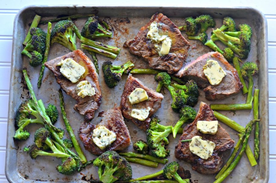 steak with veggies and herb butter 