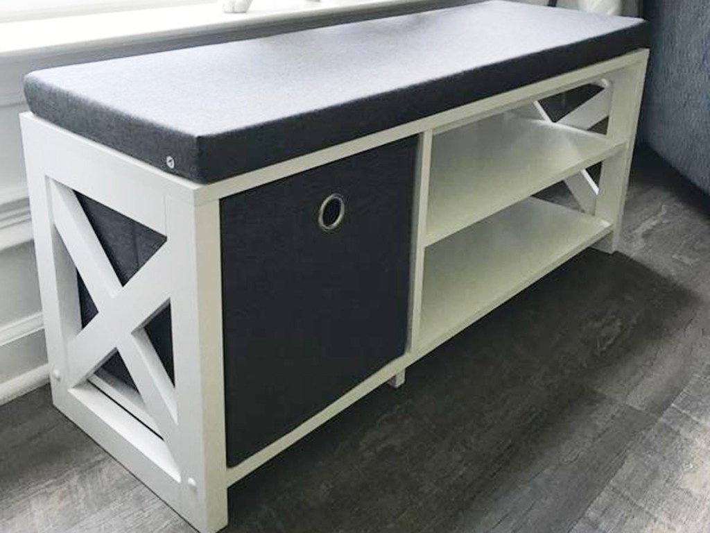 white and gray storage bench