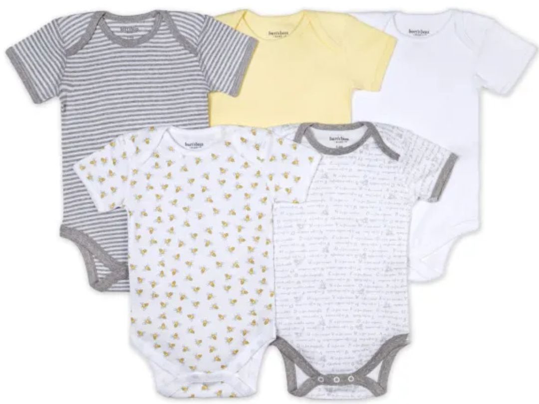 Burt's Bees Bee Essentials Organic Short Sleeve Baby Bodysuits 5 Pack