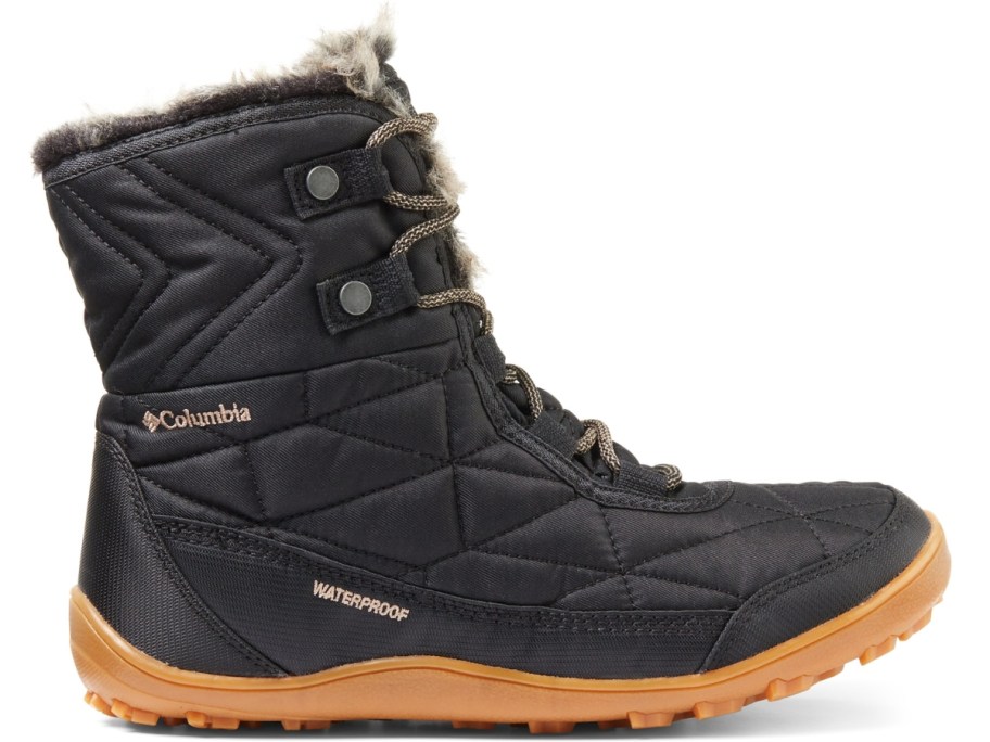 black and tan women's Columbia snow boot