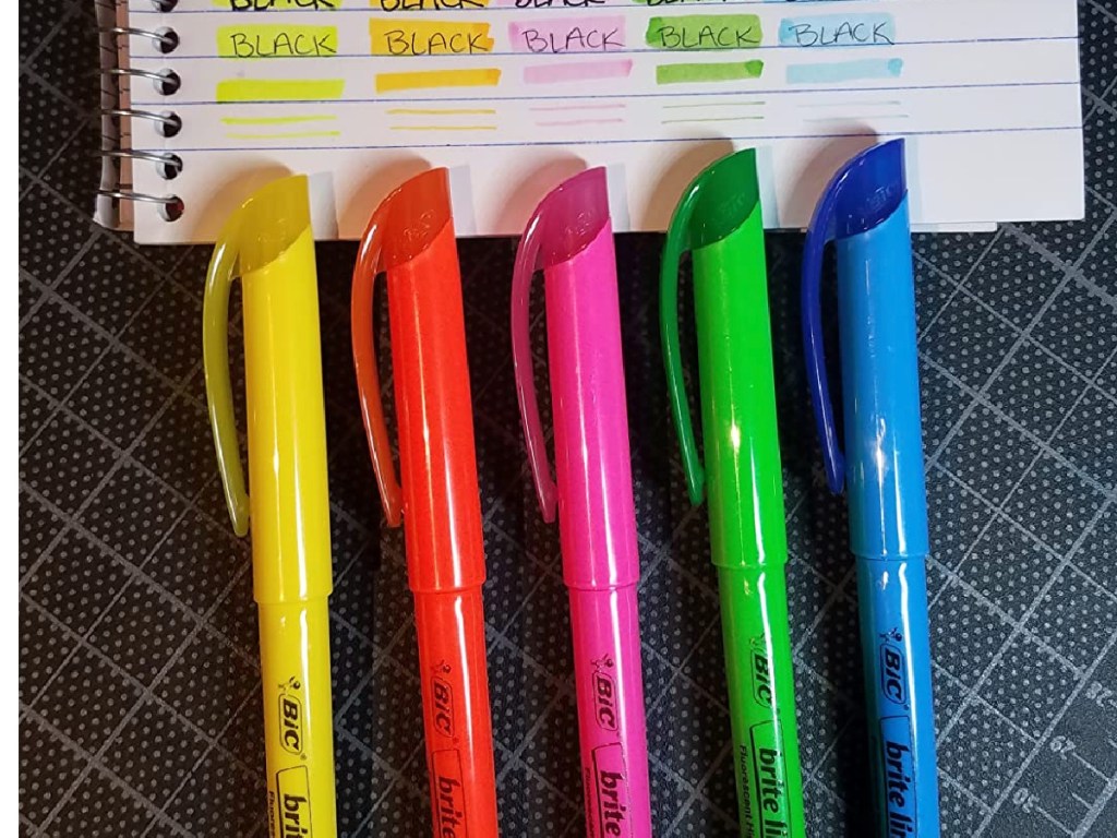 5 different colored bic highlighters
