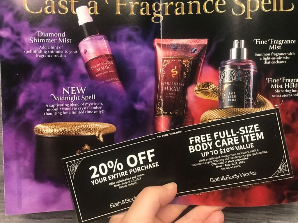 A purple mailer from Bath and Body Works