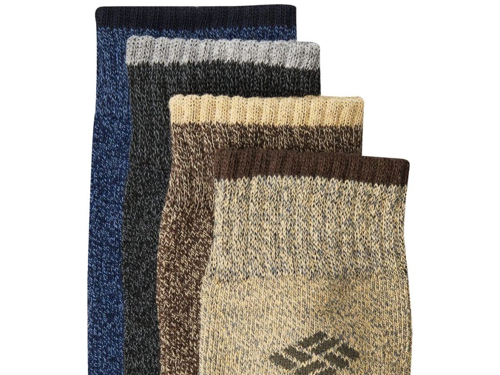 4 different colored men's socks