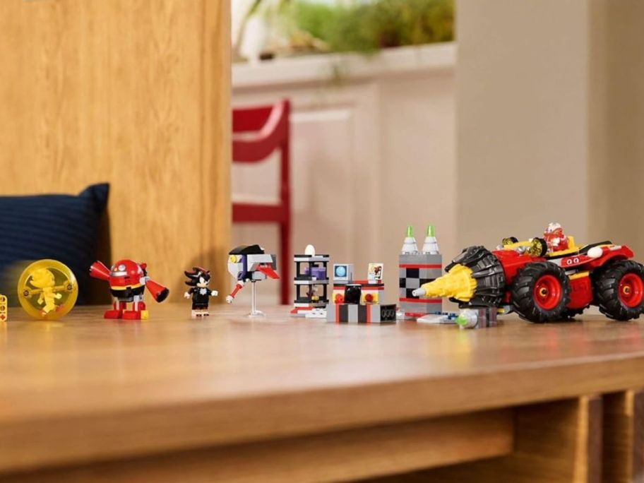 A LEGO Sonic The Hedgehog: Super Sonic vs. Egg Drillster set on a table