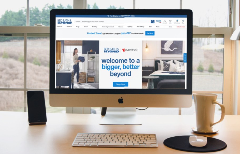 The new bed bath and beyond website shown on a computer