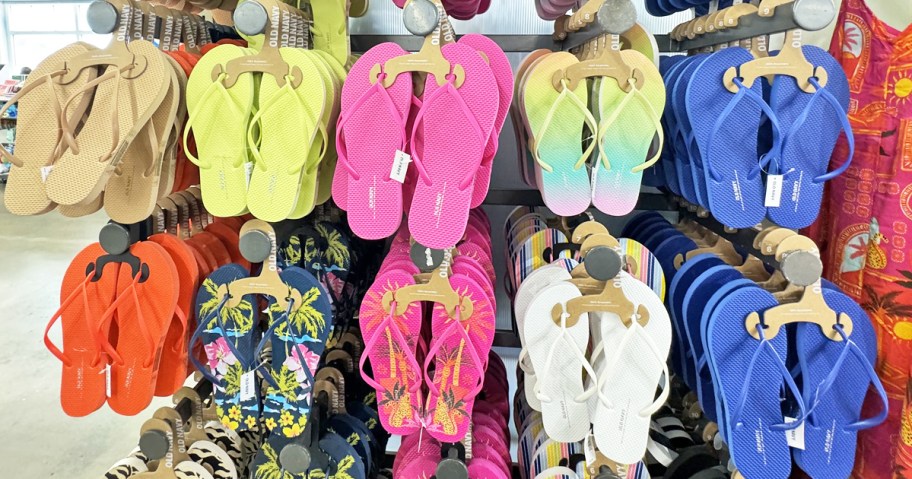 display of womens flop flops in old navy store