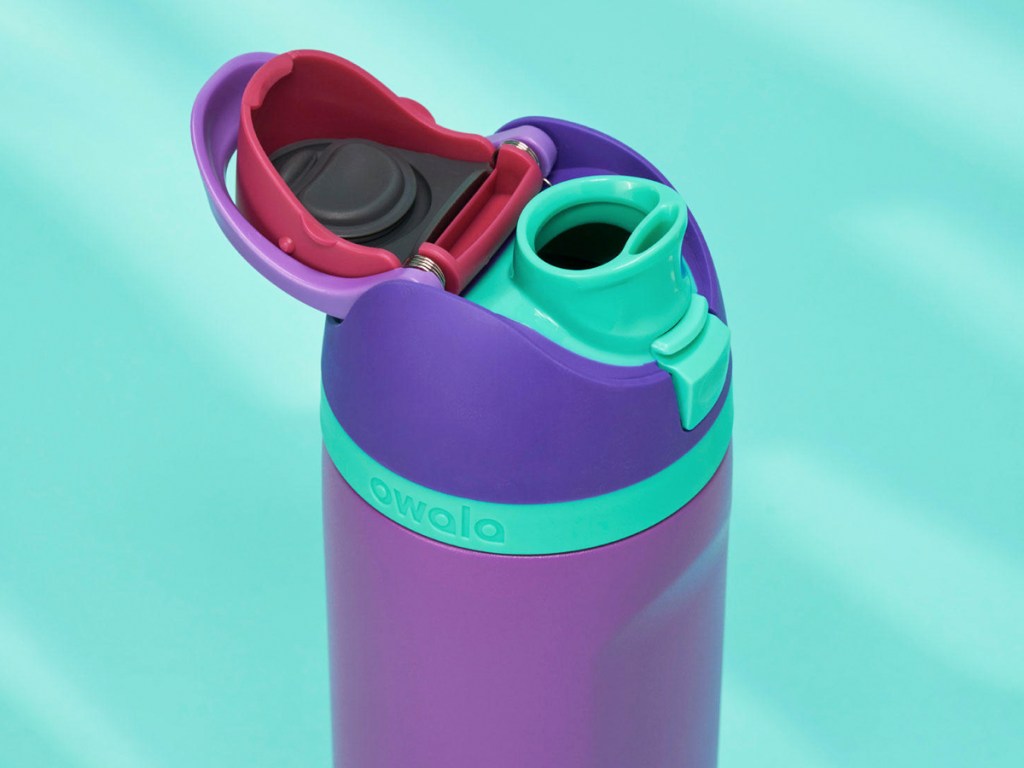 cap of purple and blue owala water bottle