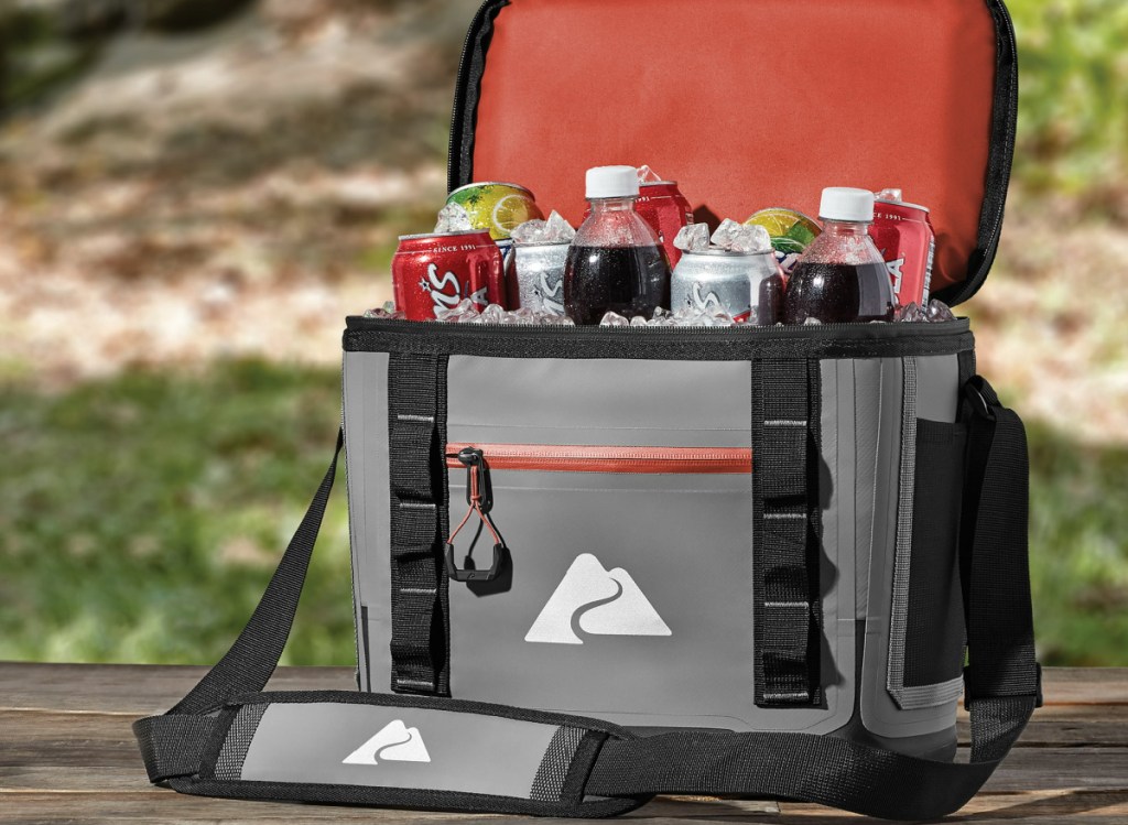 Ozark cooler filled with sodas and ice