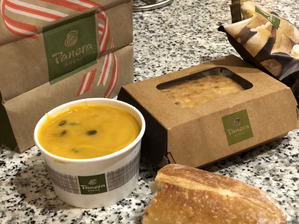Panera meal with soup and sandwich