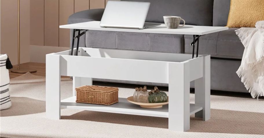 A white coffee table in the living room 
