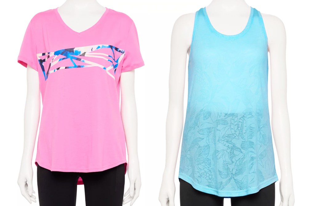 pink tee and blue tank