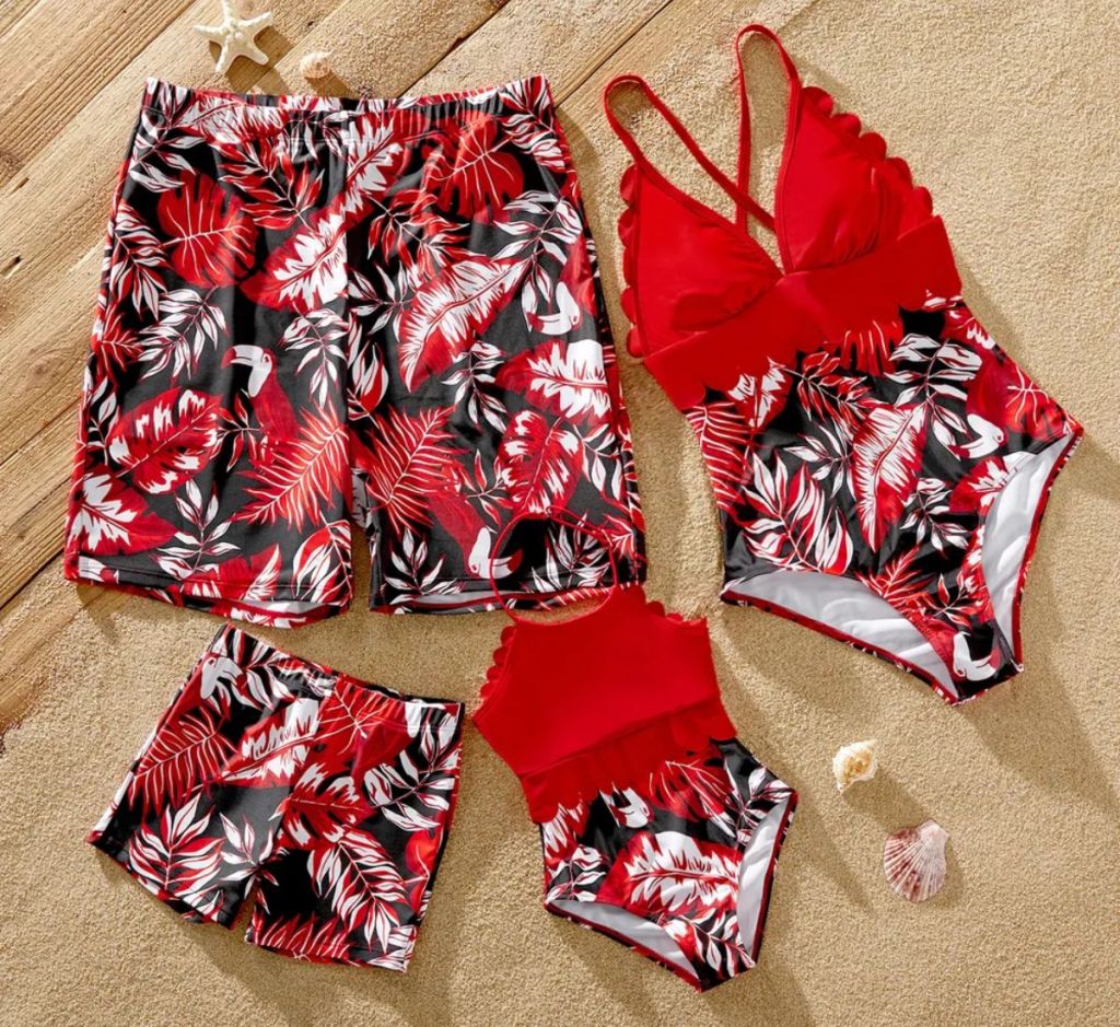 Family Matching Allover Plant Print Swimsuit Sets