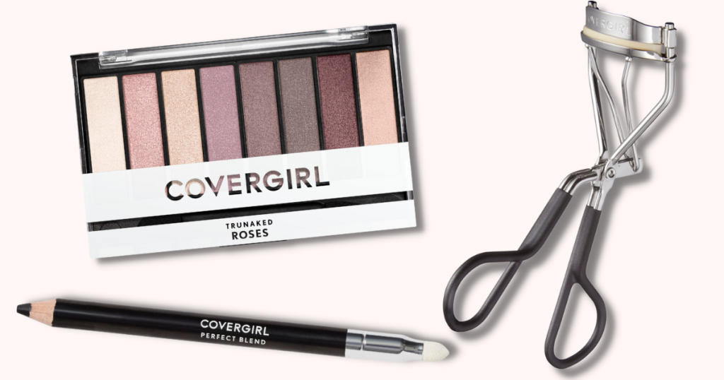 Covergirl eye products, eye shadow palette, eye liner and eyelash curler