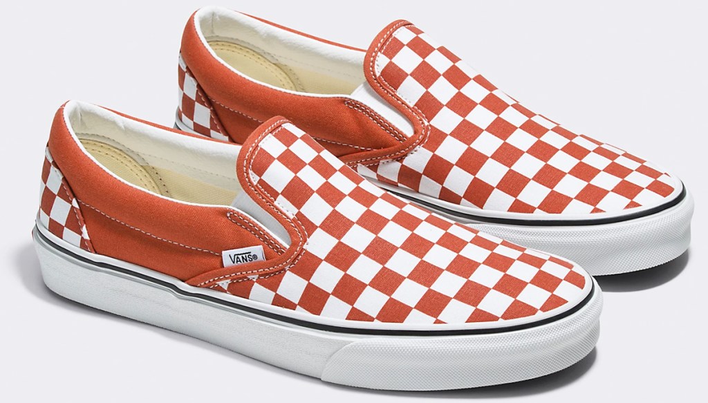 orange and white checkerboard sneakers