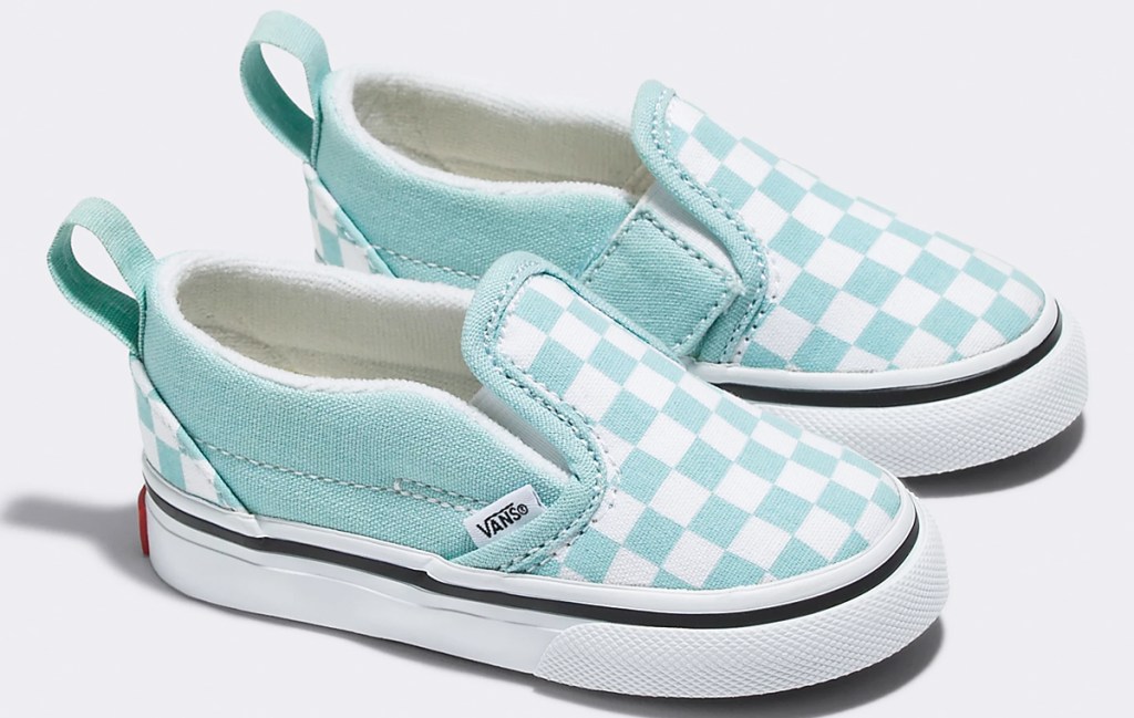 light blue and white checkerboard toddler shoes