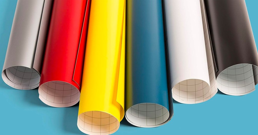 multi colored cricut vinyl rolls lined up