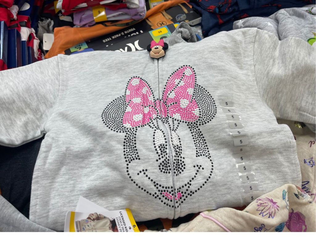 minnie mouse zip up hoodie folded in store