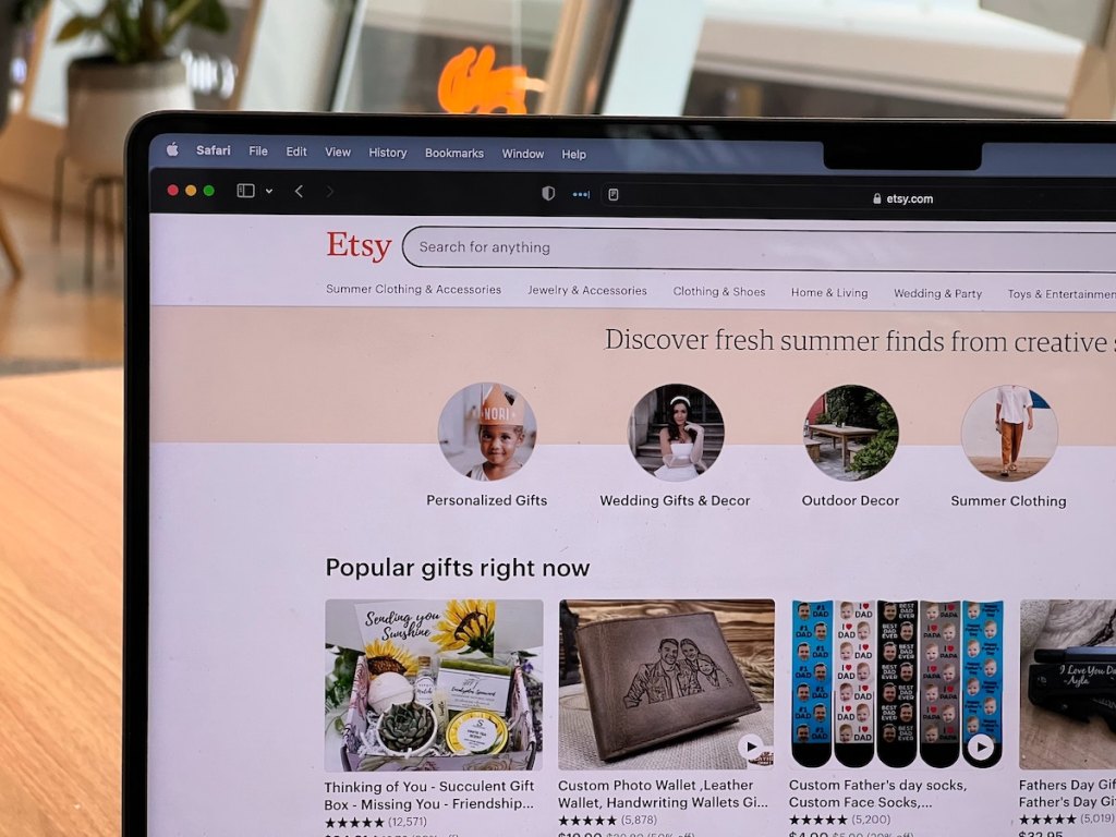 close up of laptop with etsy website on screen