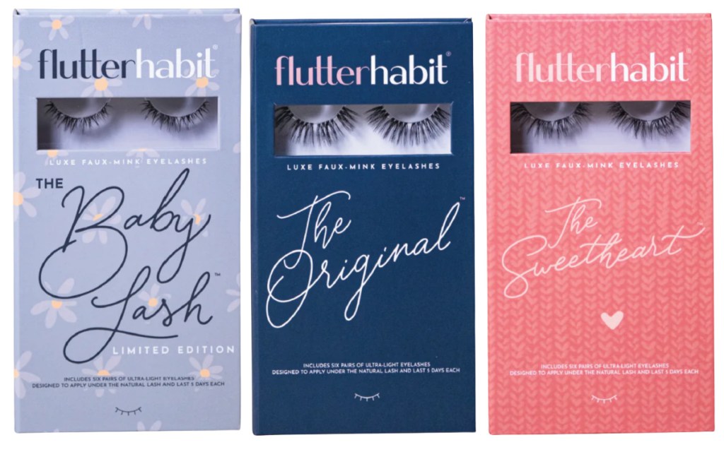 three sets of flutterhabit lashes