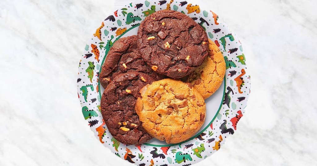 glad dinosaur glad paper plate full of cookies