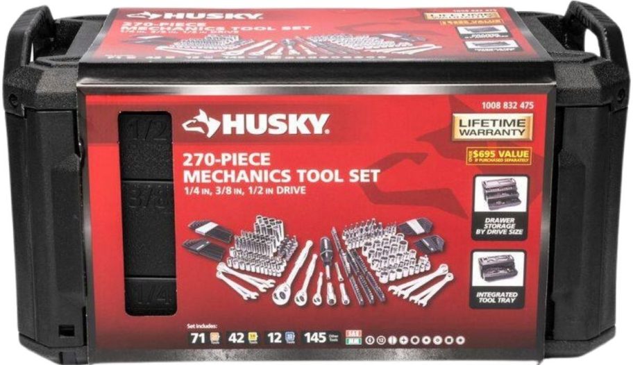 a black plastic 3 drawer tool kit with 270 pieces