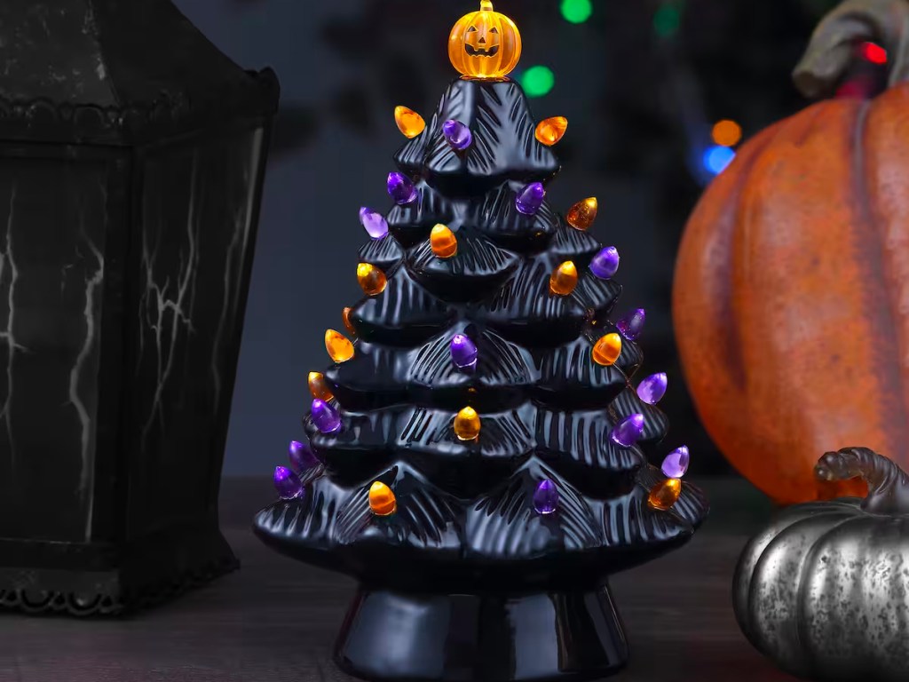 black mr halloween ceramic tree with pumpkin