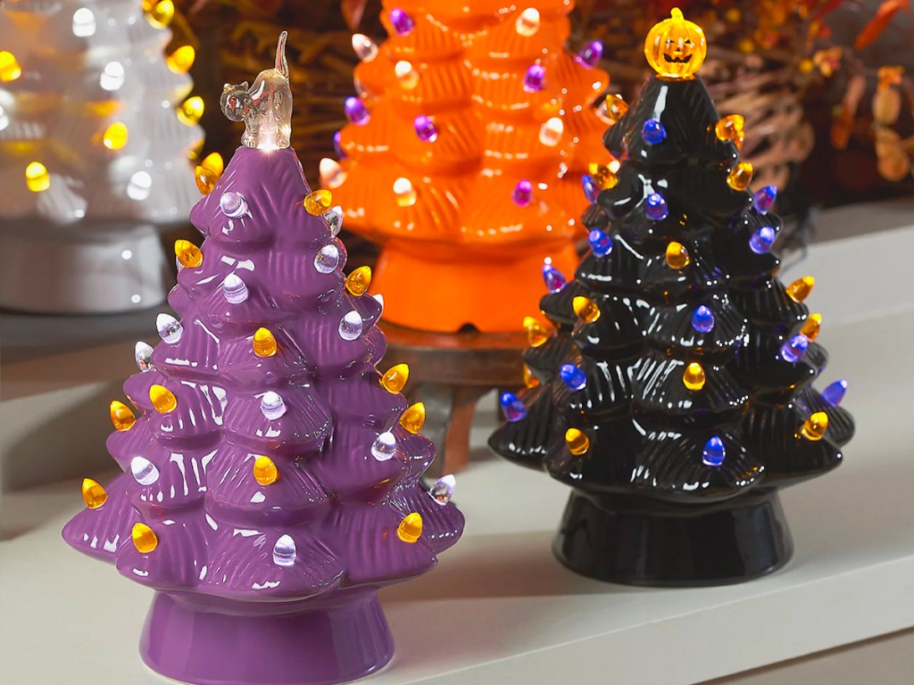mr halloween ceramic tree in purple and black