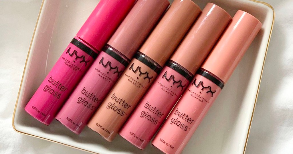 pink shades of nyx butter gloss in dish