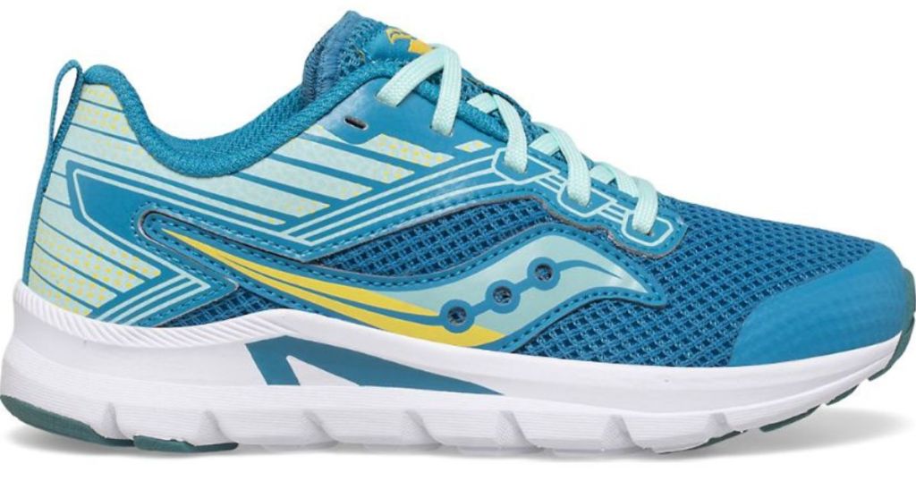 teal and yellow and blue kids sneaker
