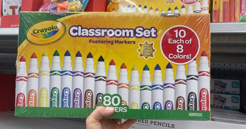 Crayola Classroom Set Broad Line Art Markers, 80 Ct in woman's hand at Walmart