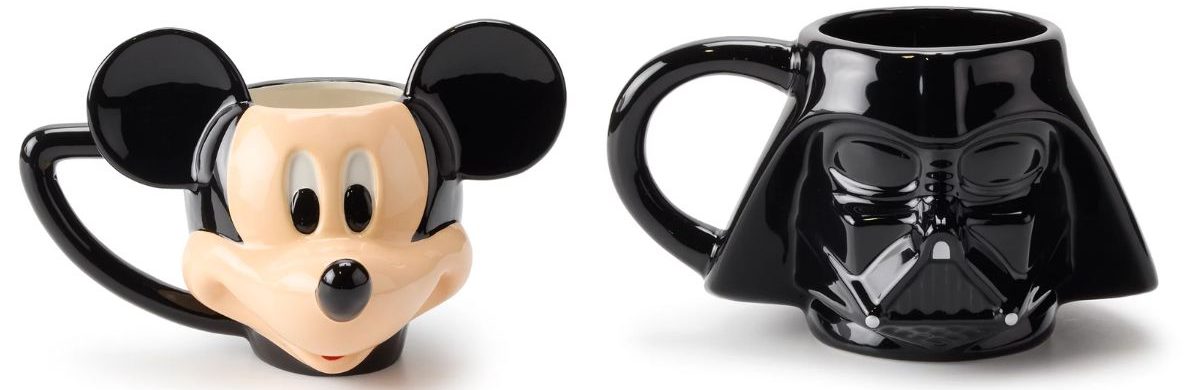 Disney's Mickey Mouse Head Ceramic Mug by Bioworld and Darth Vader Helmet Coffee Mug by Bioworld