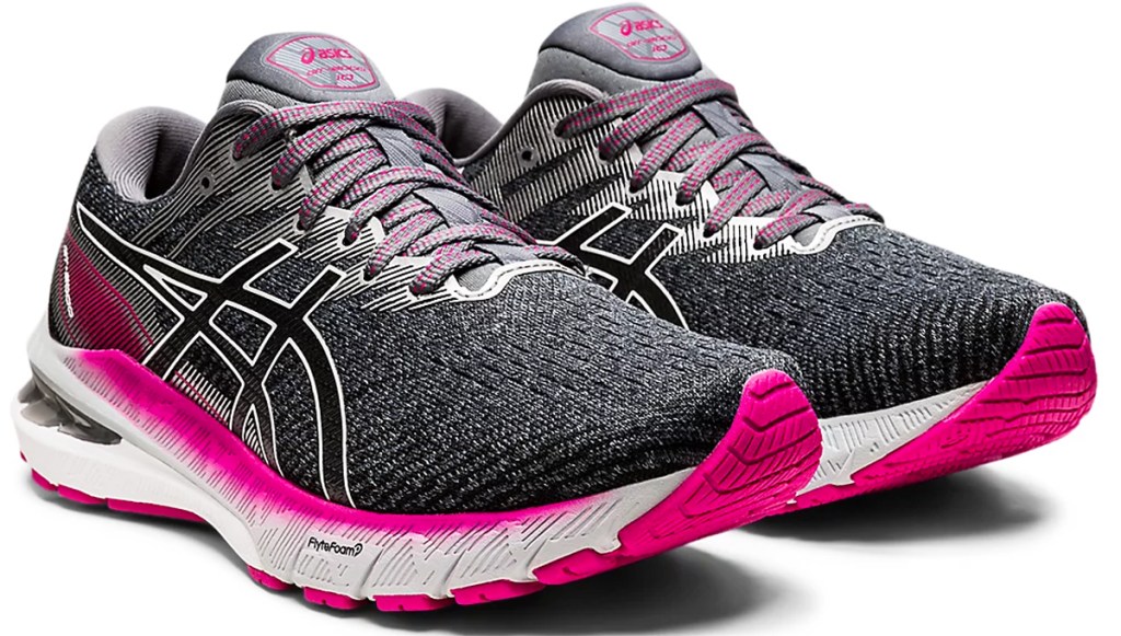 pair of black and pink running shoes