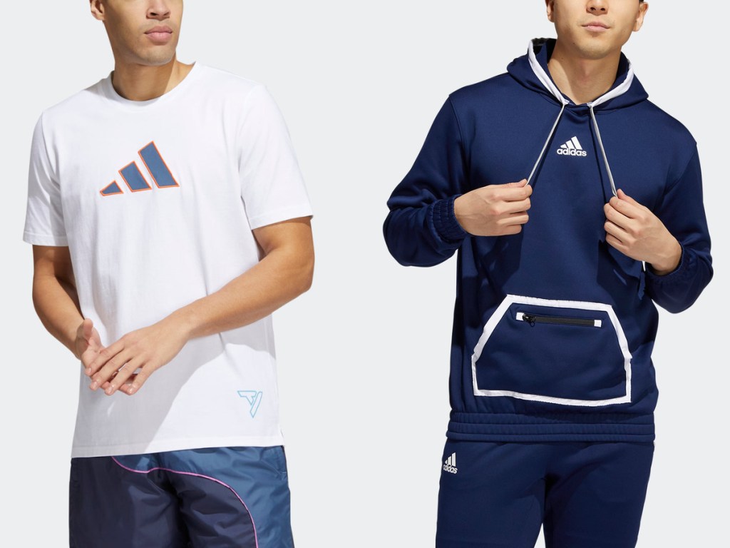 Adidas tee shirt and hoodie on models