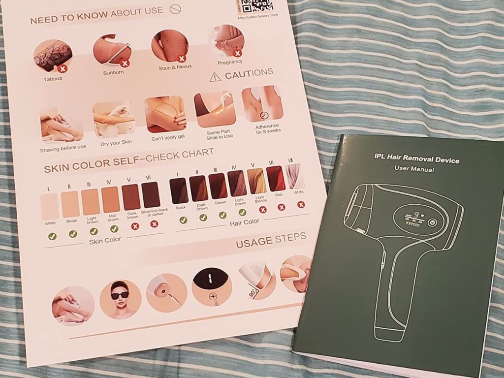 Aopvui At-Home IPL Hair Removal skin chart and instructions