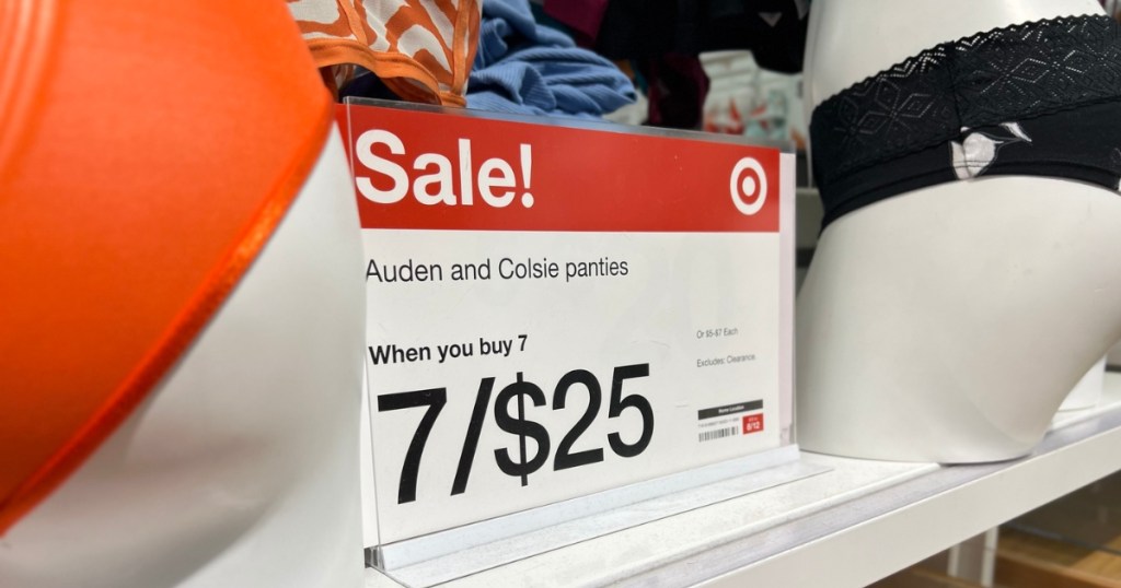 auden underwear sale sign in store